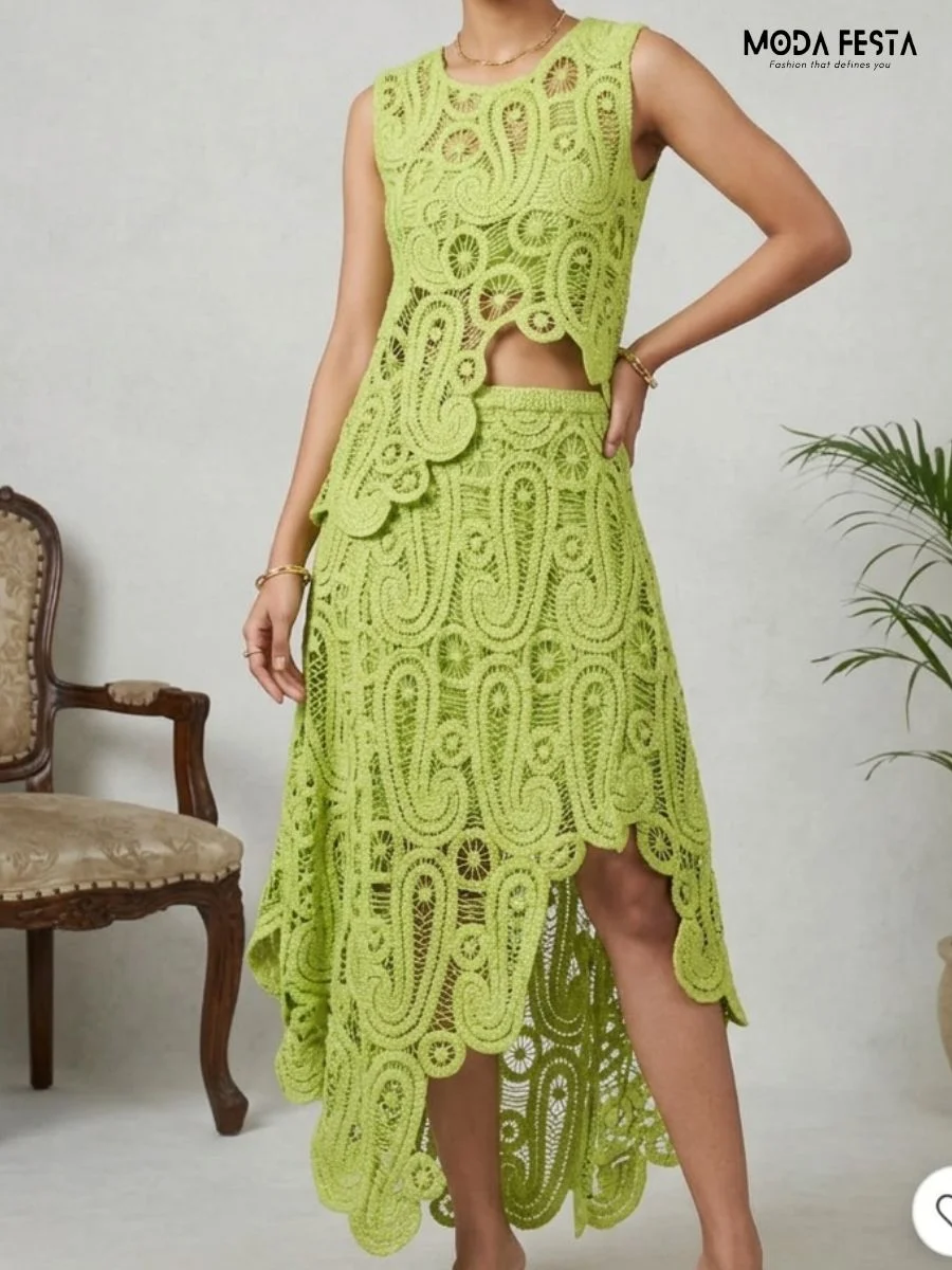 ModaFesta -Lime Crochet Coord Set